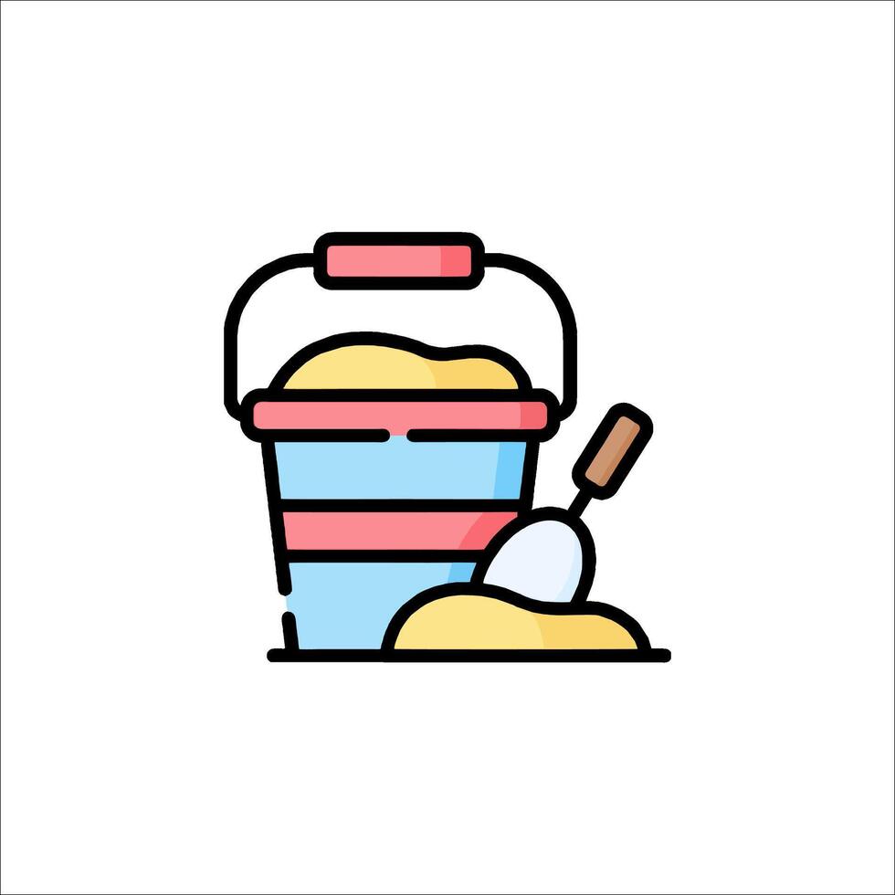 A bucket with sand and shovel icon vector