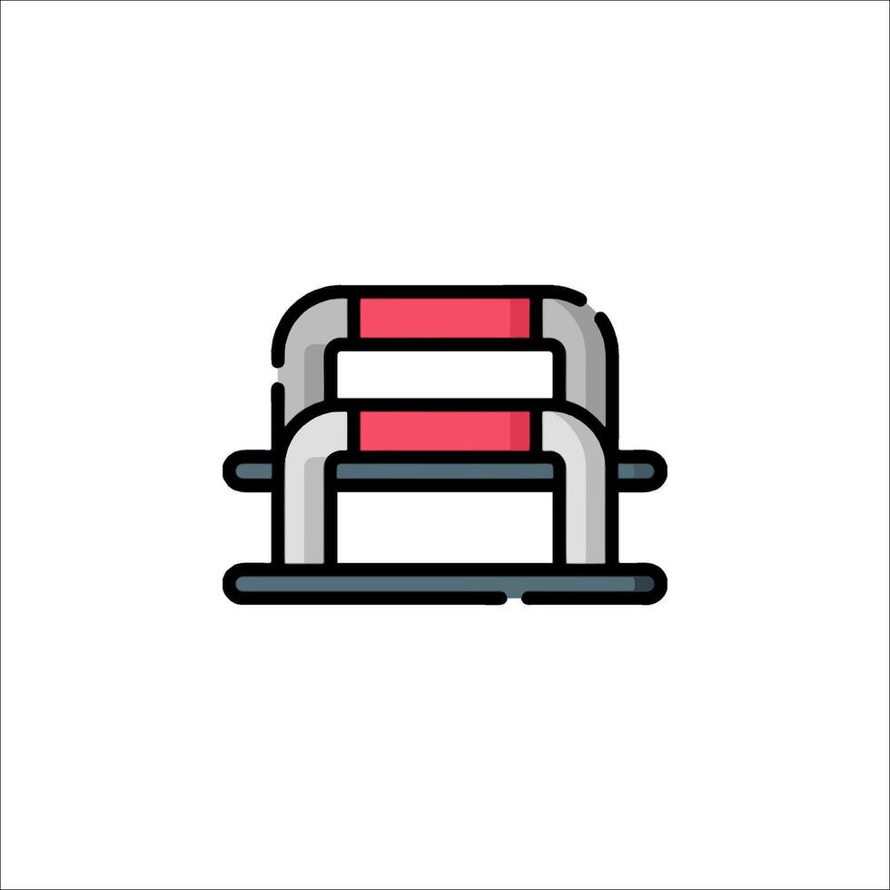 A red and white icon of a chair vector