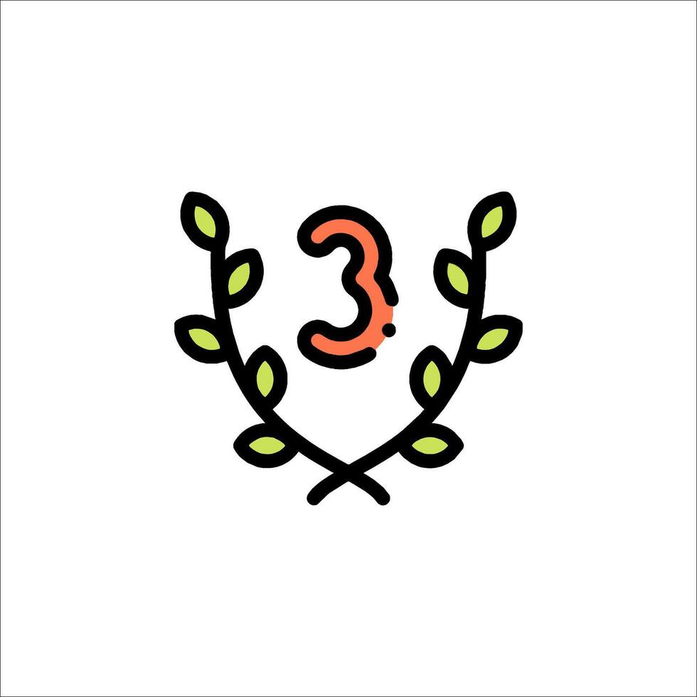 The number three is shown in a laurel wreath vector