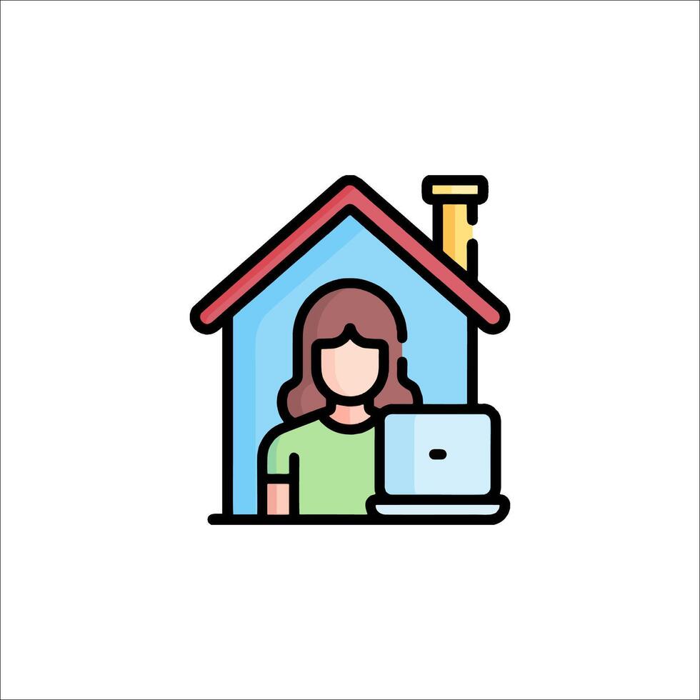A woman is sitting in front of a house with a laptop vector