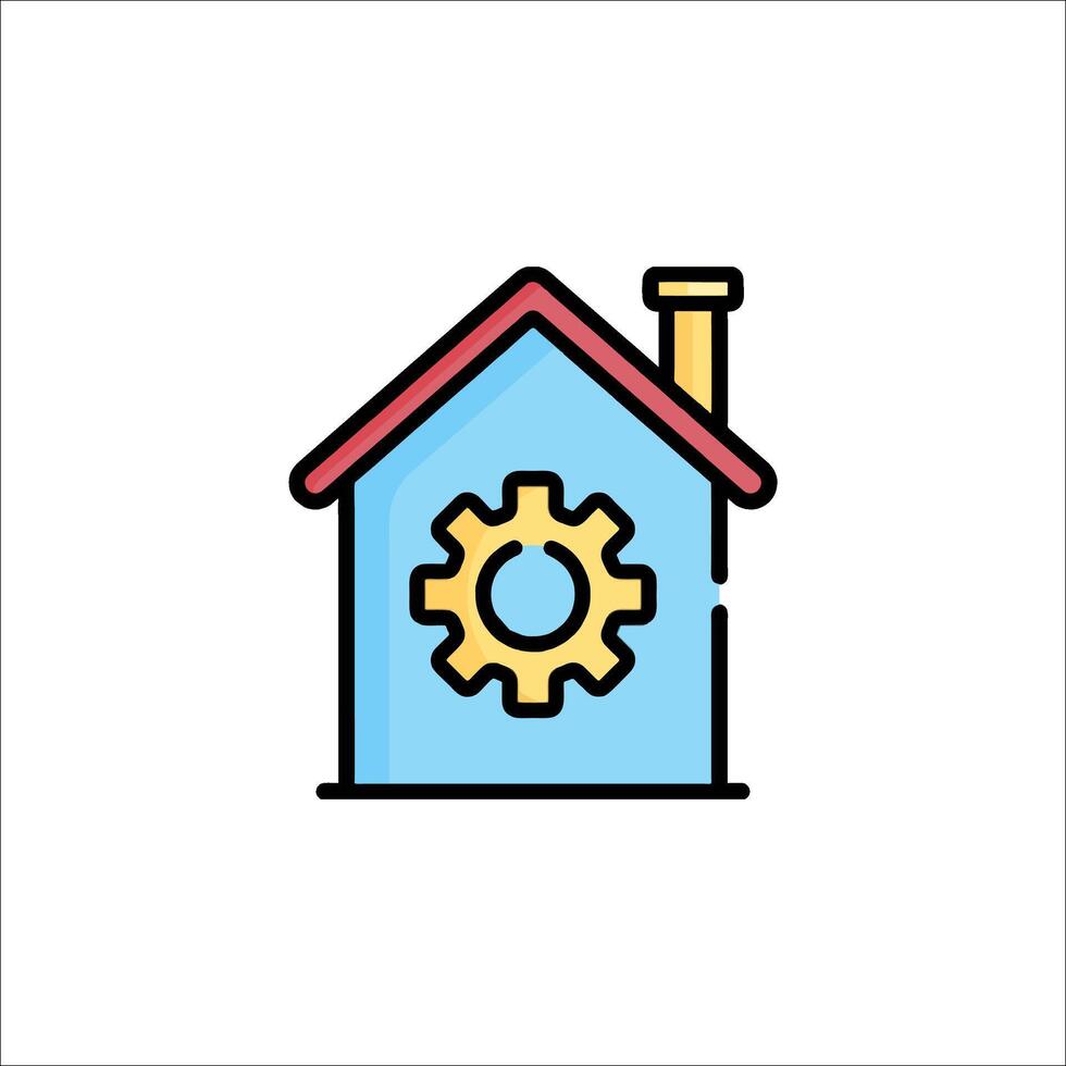 A house with a gear on top and a gear inside vector