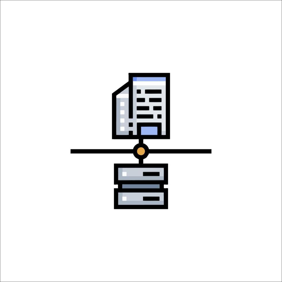 A line drawing of a building and a computer vector