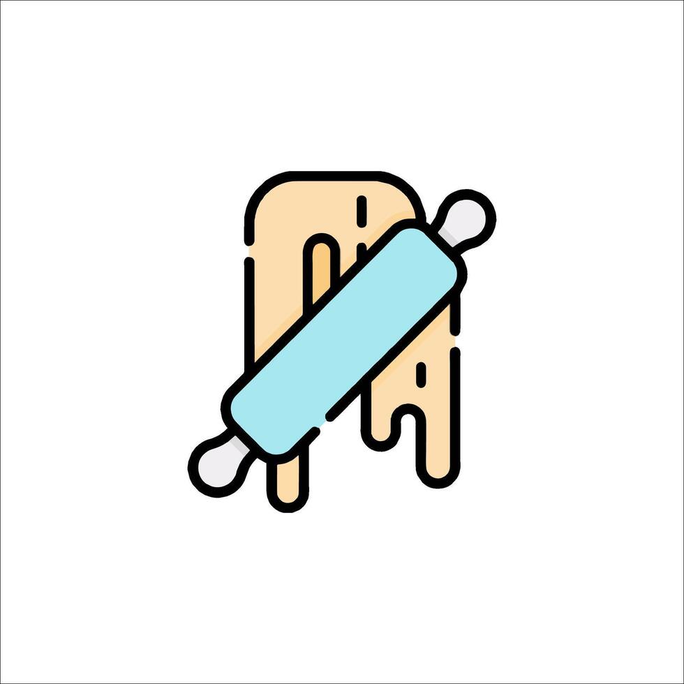 A rolling pin icon with a blue handle vector