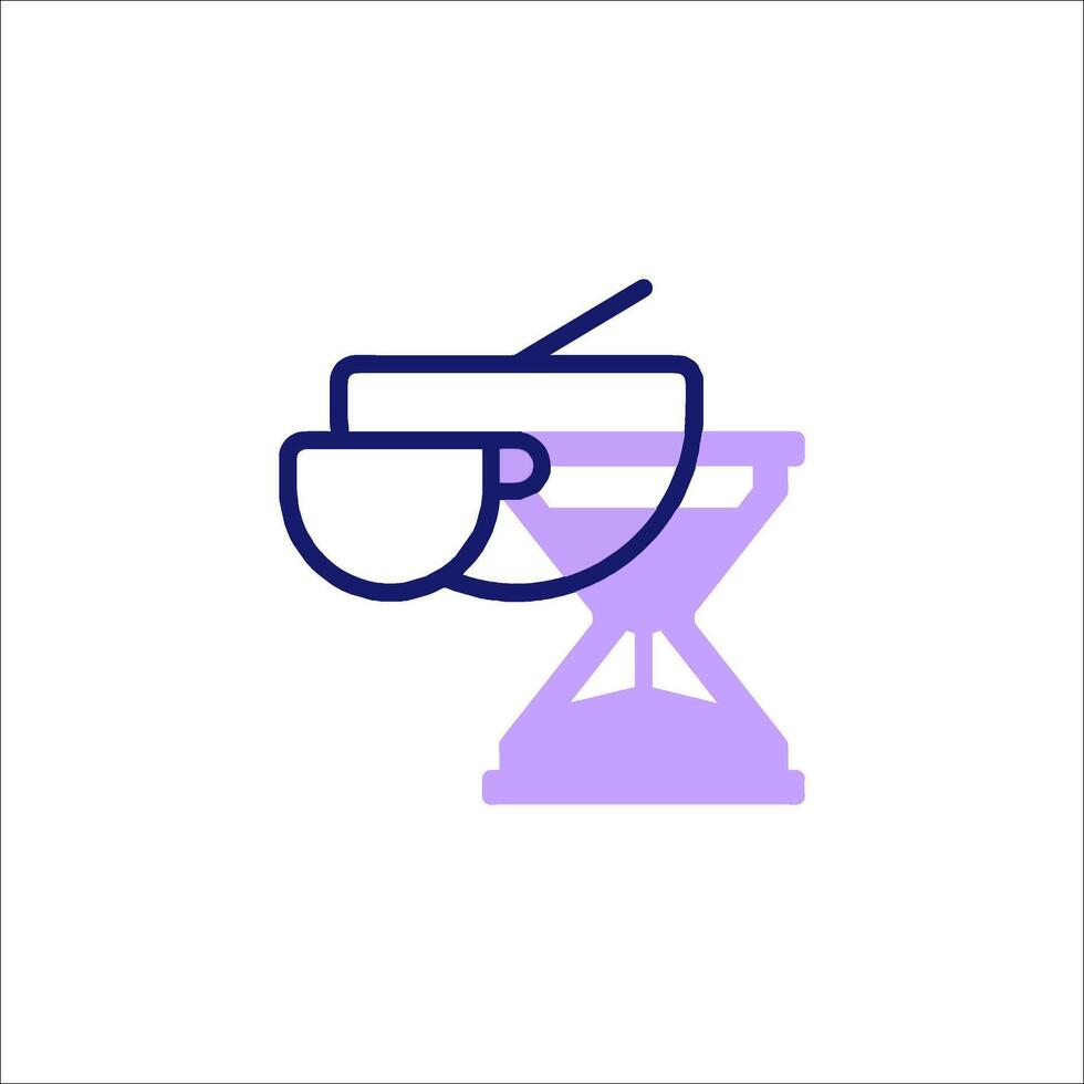 A cup of coffee and a bowl of cereal are shown in a line icon vector