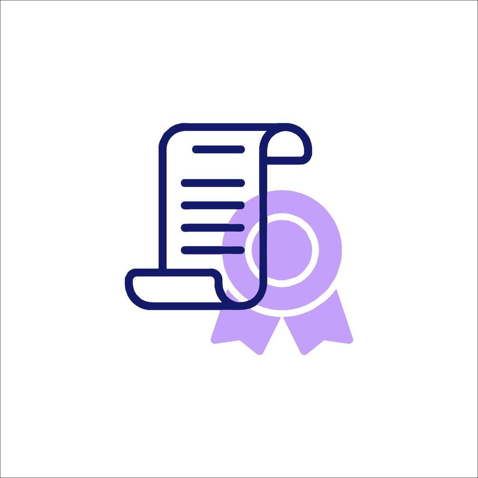 A certificate icon with a ribbon and a scroll vector