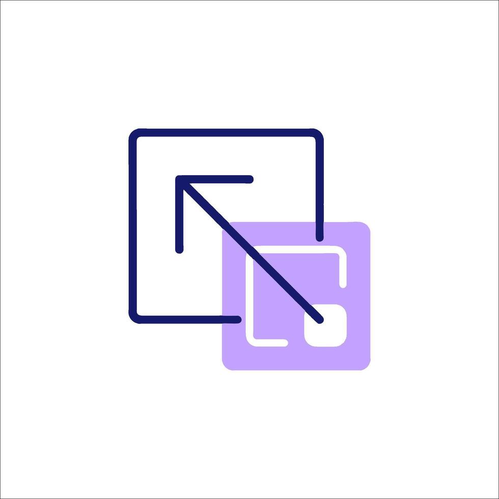 A purple icon with a square and a arrow pointing to it vector