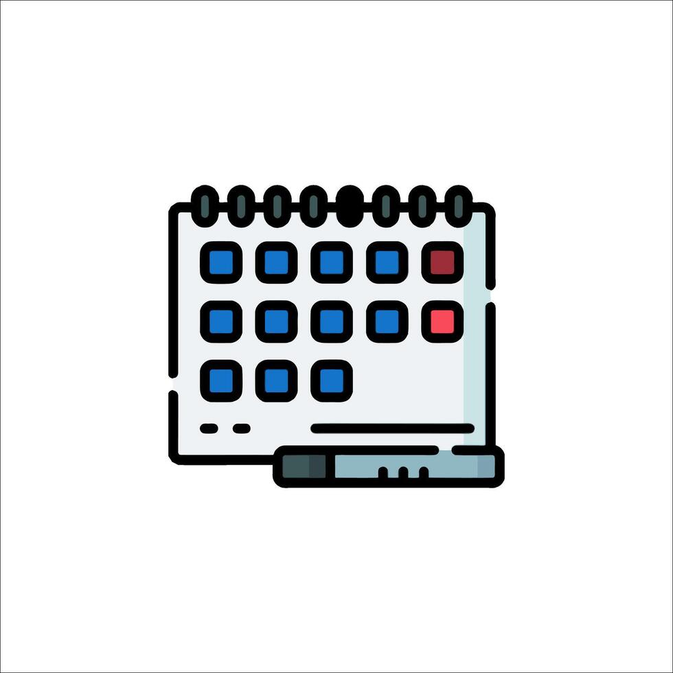 A calendar icon with a pen and paper vector