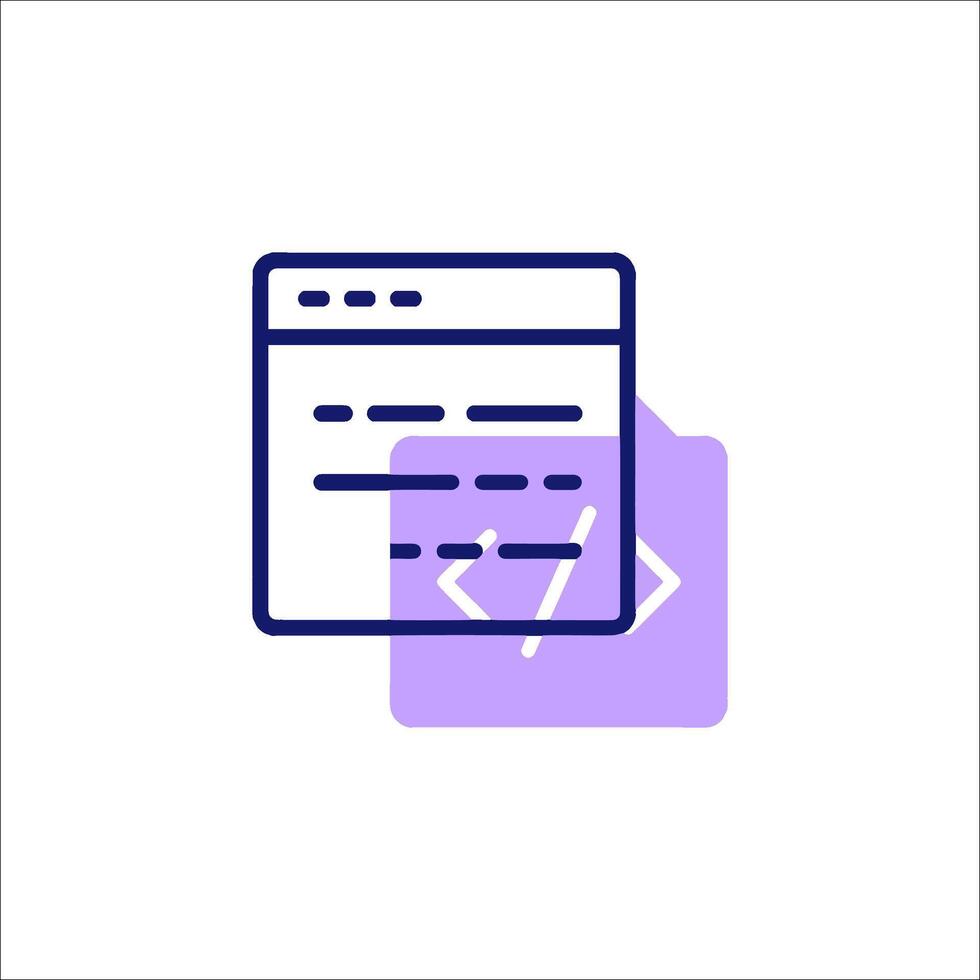 A purple icon of a computer screen with a button vector