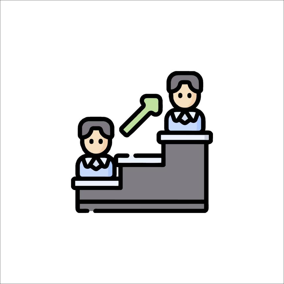 A line icon of two people sitting at a desk vector