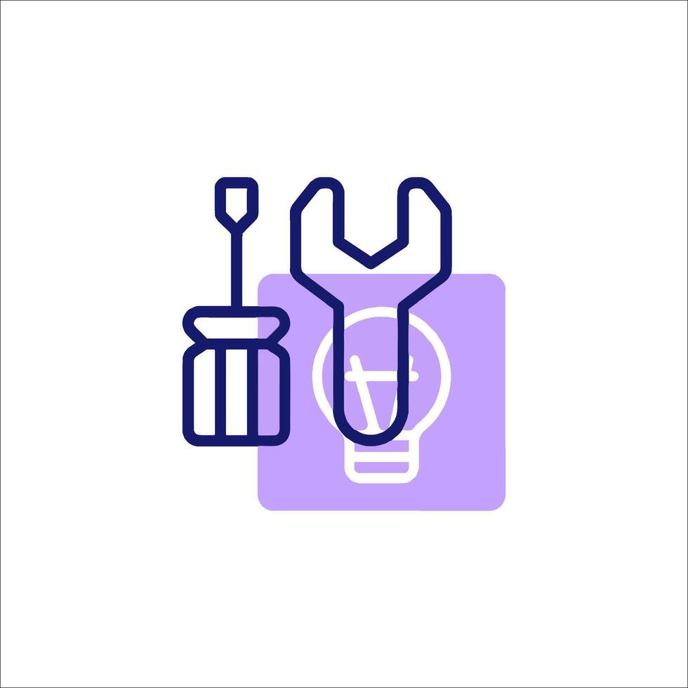 A purple icon with a wrench and light bulb vector