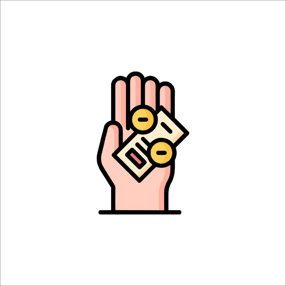 A hand holding a check and a dollar sign vector