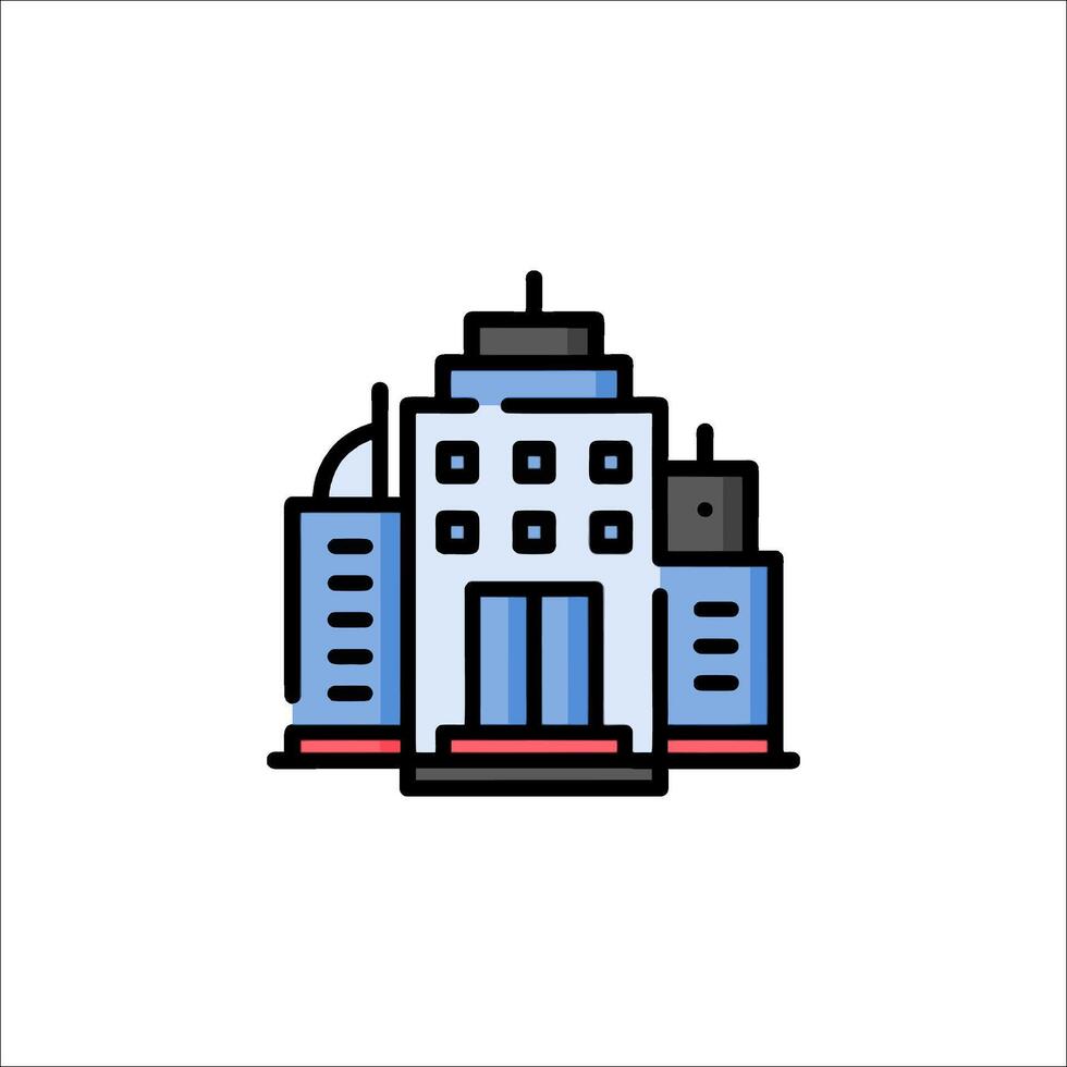 A building icon with a blue and red color scheme vector