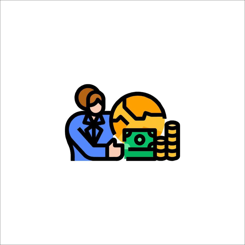 A man is holding a coin and a dollar sign vector