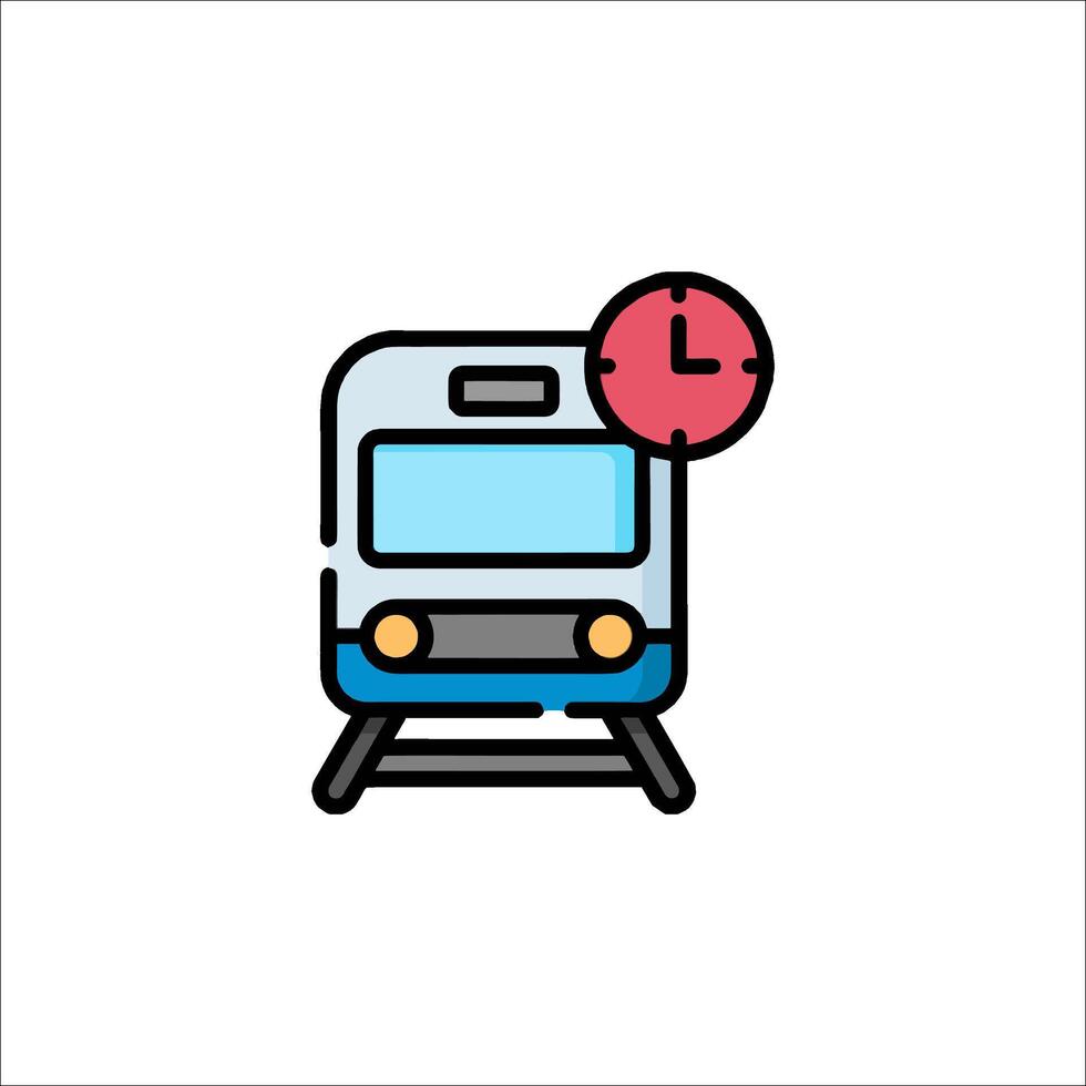 A train with a clock on it is shown in a line vector
