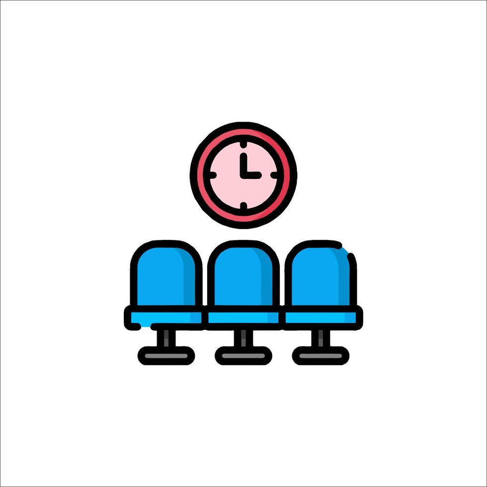 A line icon of a chair with a clock on it vector