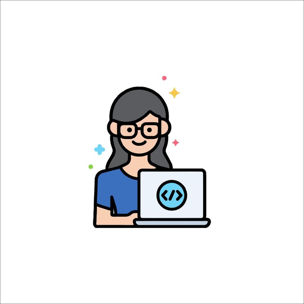 A woman with glasses and a laptop icon vector