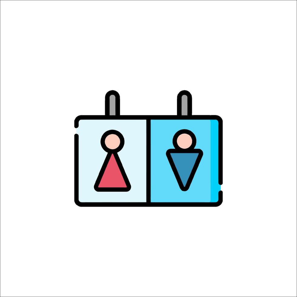 A man and woman are standing in front of a bathroom sign vector