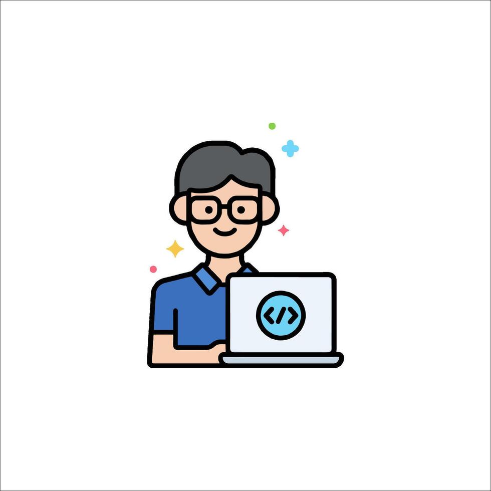 A man with glasses and a laptop icon vector
