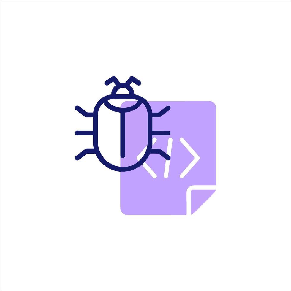 A bug with a purple background and a purple arrow vector