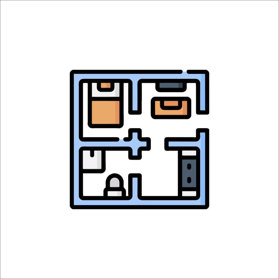 A room with a bed and a desk in it vector