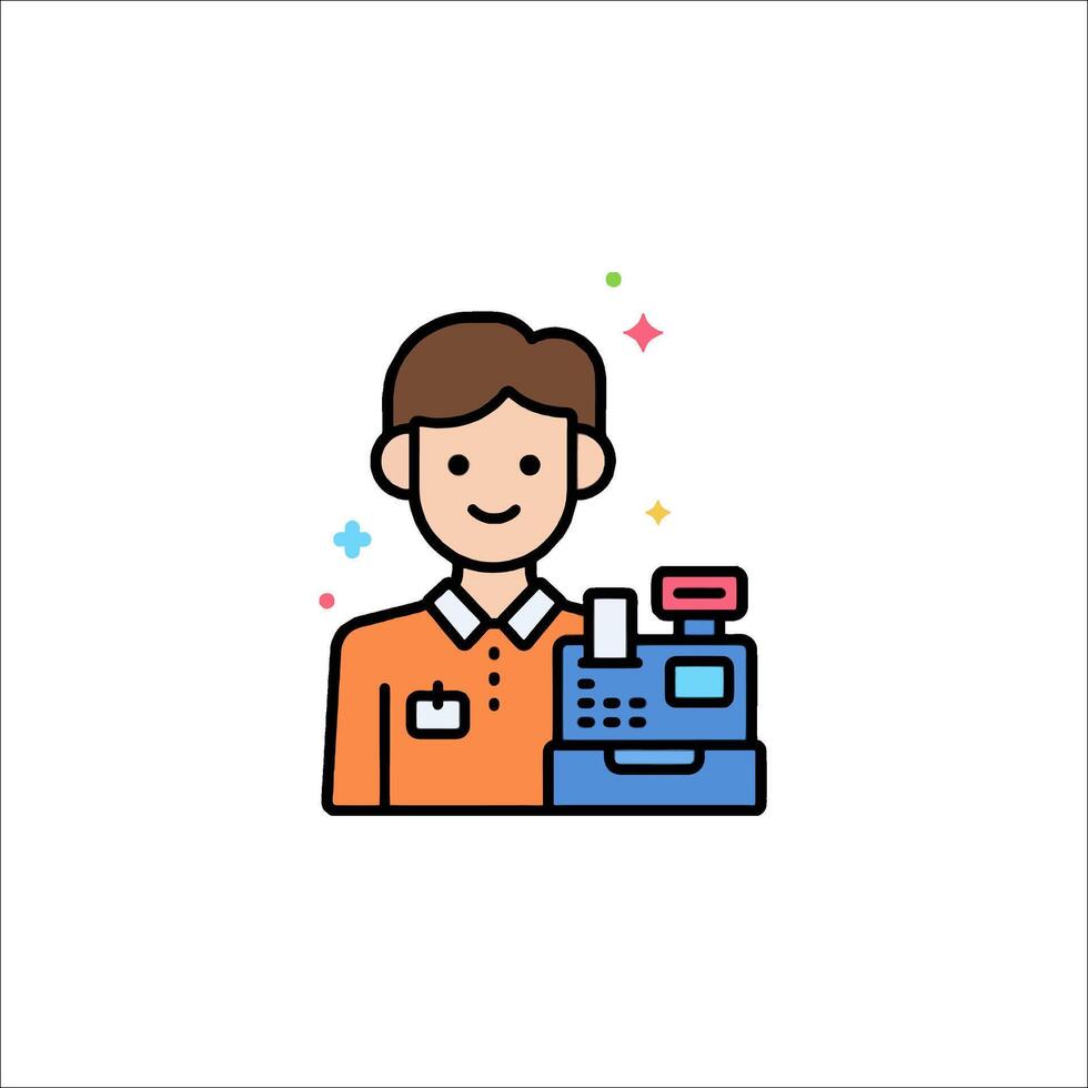 A man holding a cash register icon vector