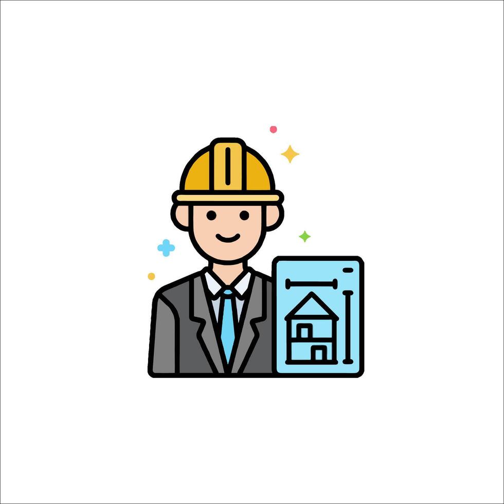 A man in a hard hat holding a blueprint vector