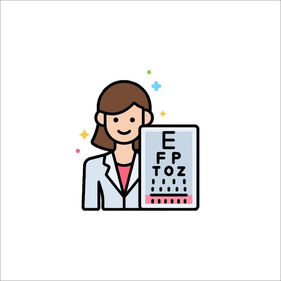 An eye chart icon with a woman holding up a chart vector