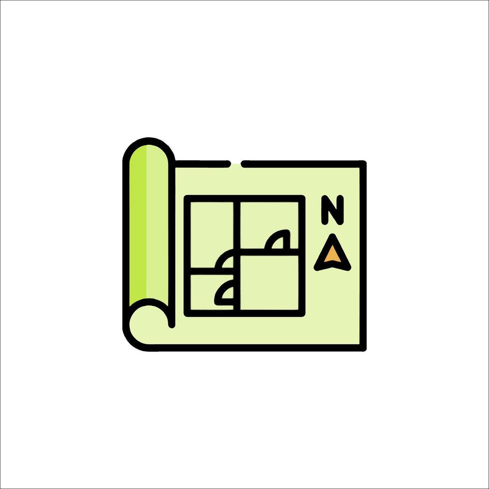 A green and white icon of a map and a pencil vector