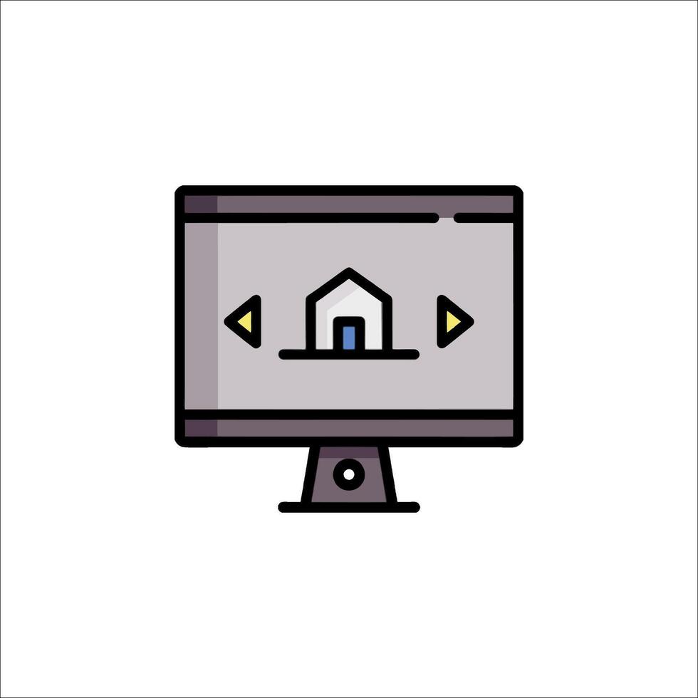 A computer monitor with a house on it vector