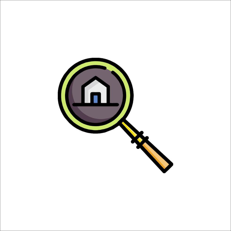 Magnifying glass icon with house and house under it vector