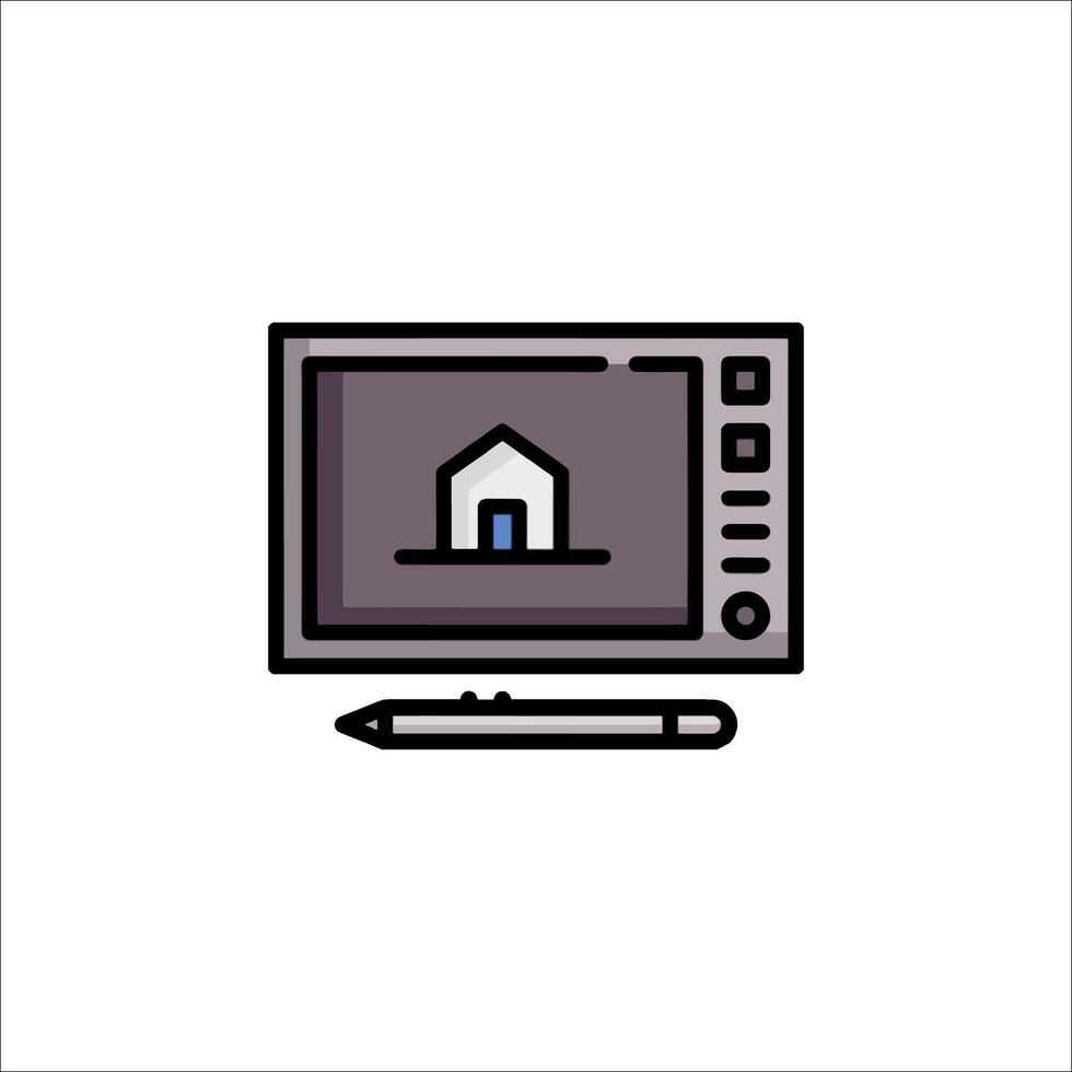A computer monitor with a house on it vector
