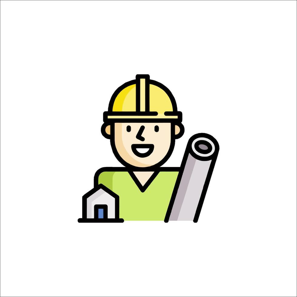 A man in a hard hat holding a roll of paper vector