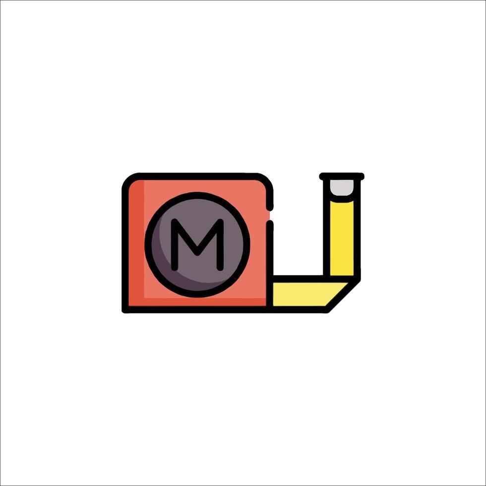 A red and orange measuring tape with the letter m on it vector