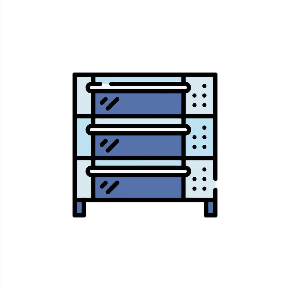 A blue and white icon of a refrigerator vector