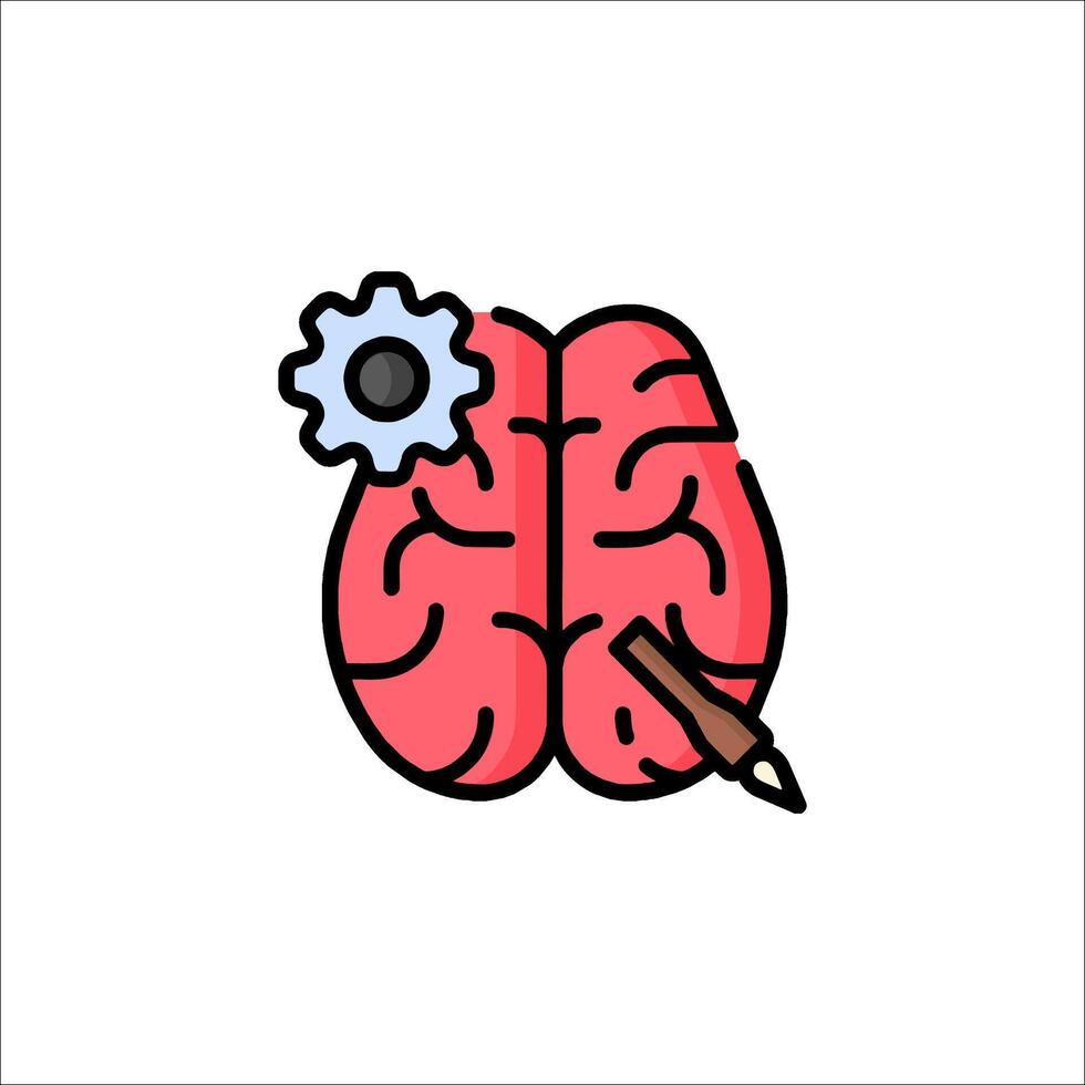 Brain icon with gears and pencil vector