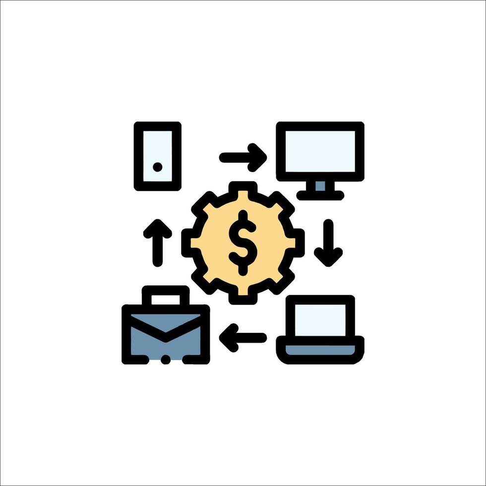 A money icon with a computer, laptop, and other items vector
