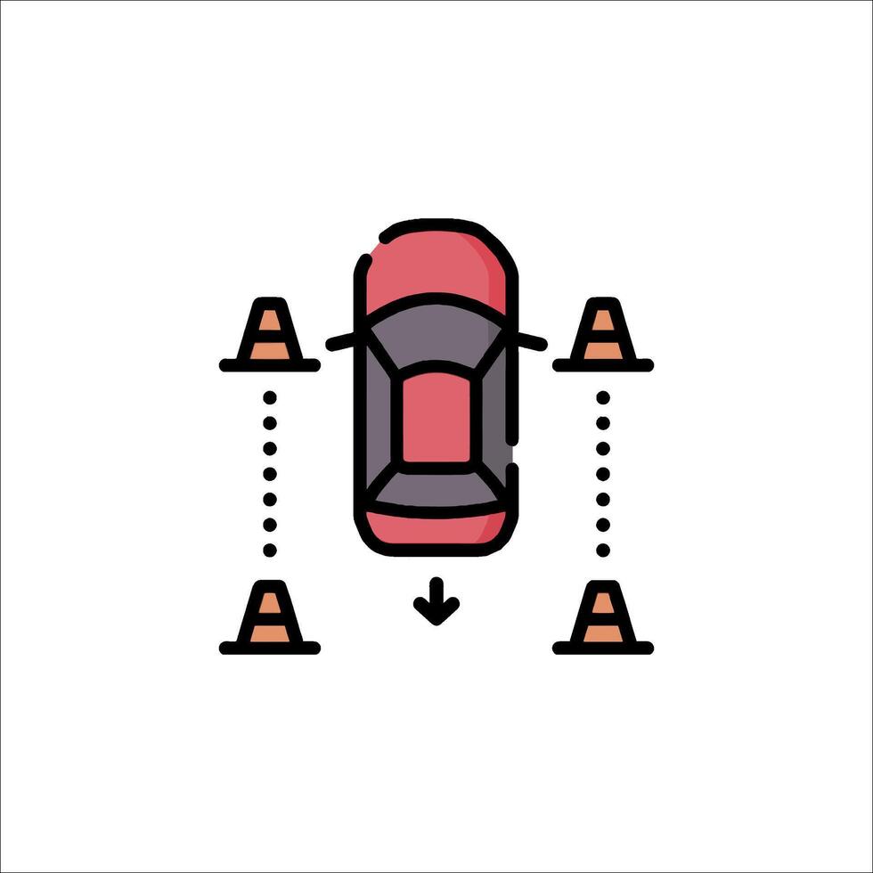 Car driving through traffic cones icon vector