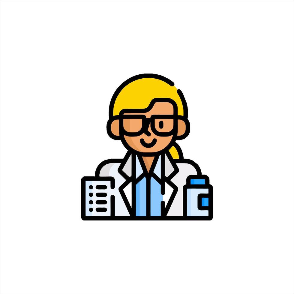 A woman in a lab coat and glasses is holding a clipboard vector