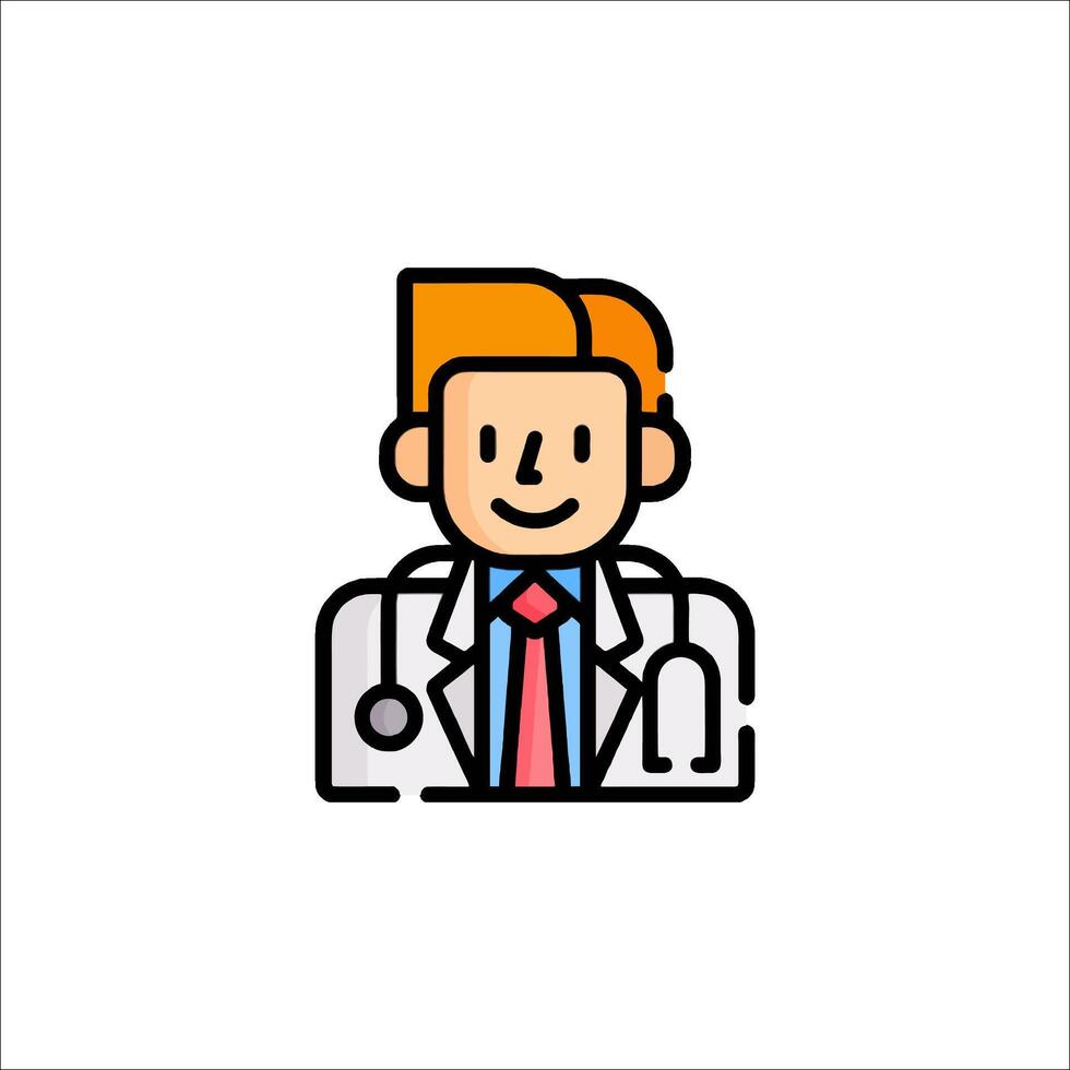 A doctor icon with a red tie and a white background vector