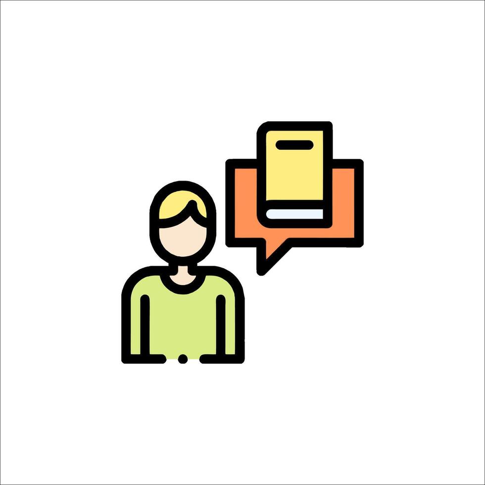 A person with a book in his hand and a speech bubble vector