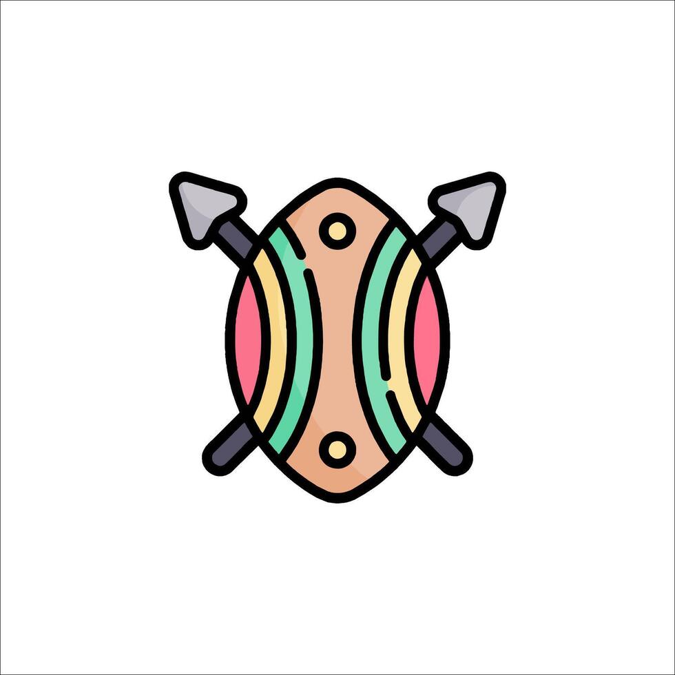 A colorful icon of a shield with two crossed swords vector