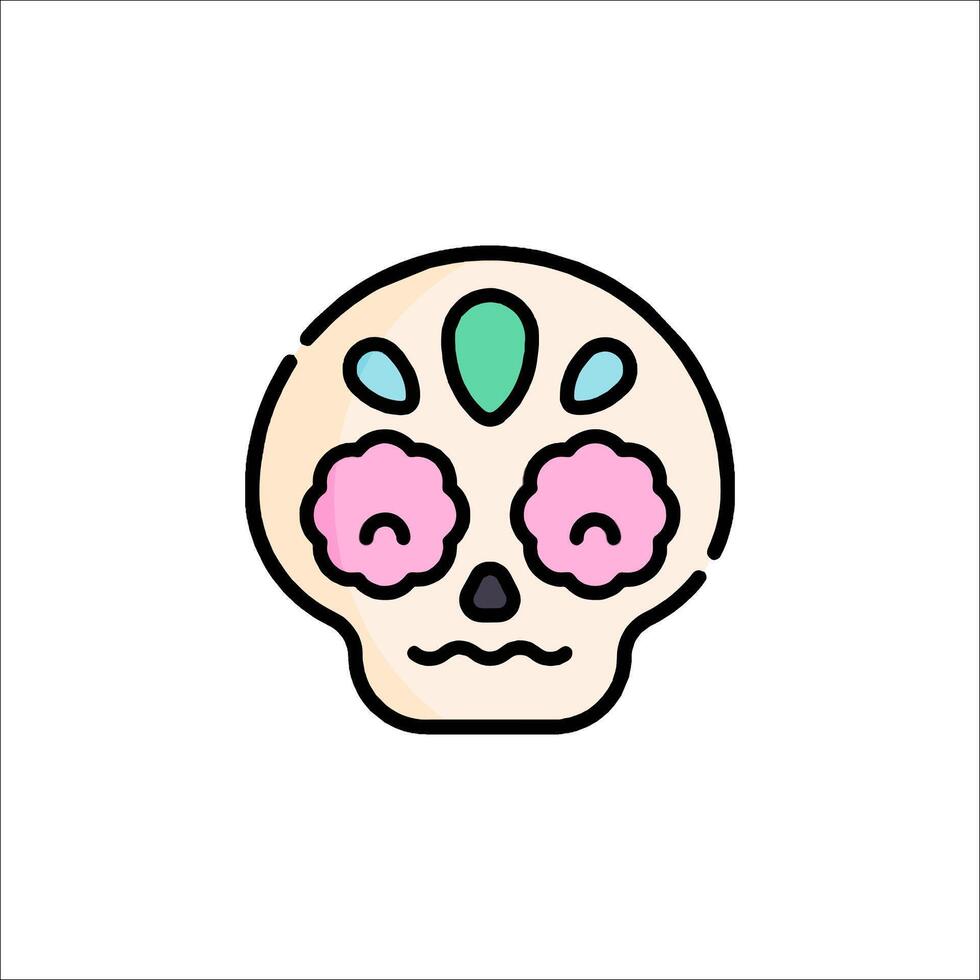 A sugar skull with pink flowers on it vector