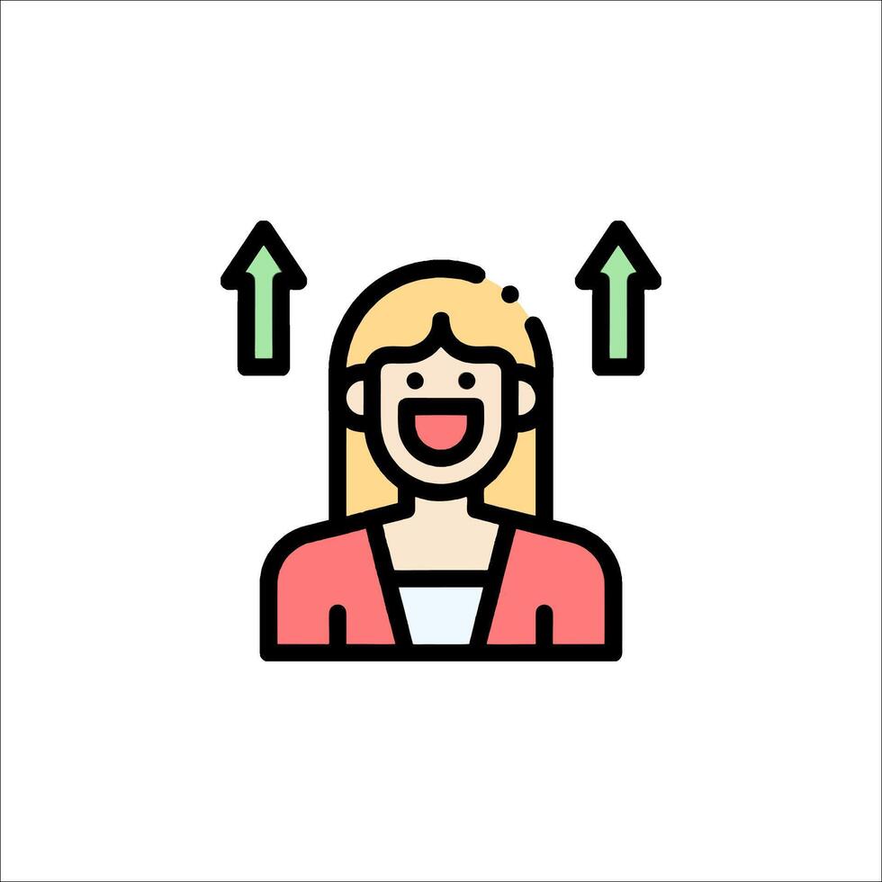 A woman with an arrow pointing up and another pointing down vector