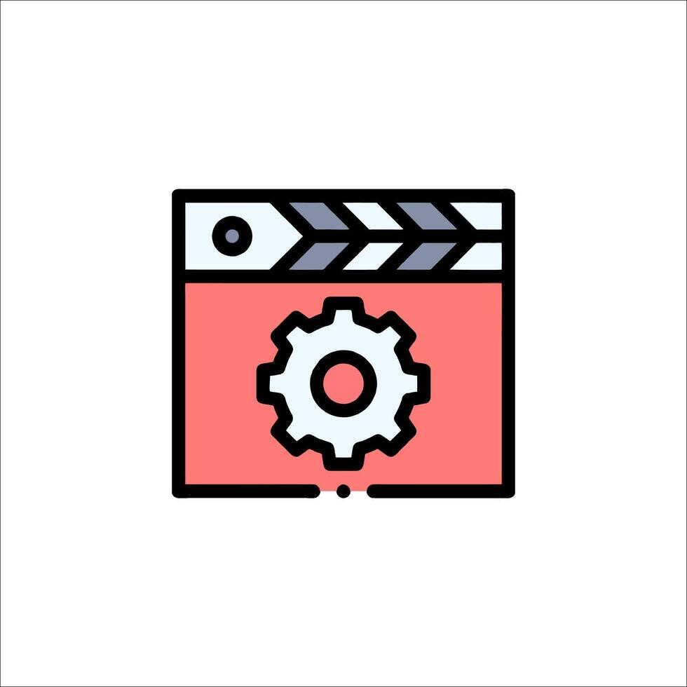 A movie reel icon with gears and a clock vector