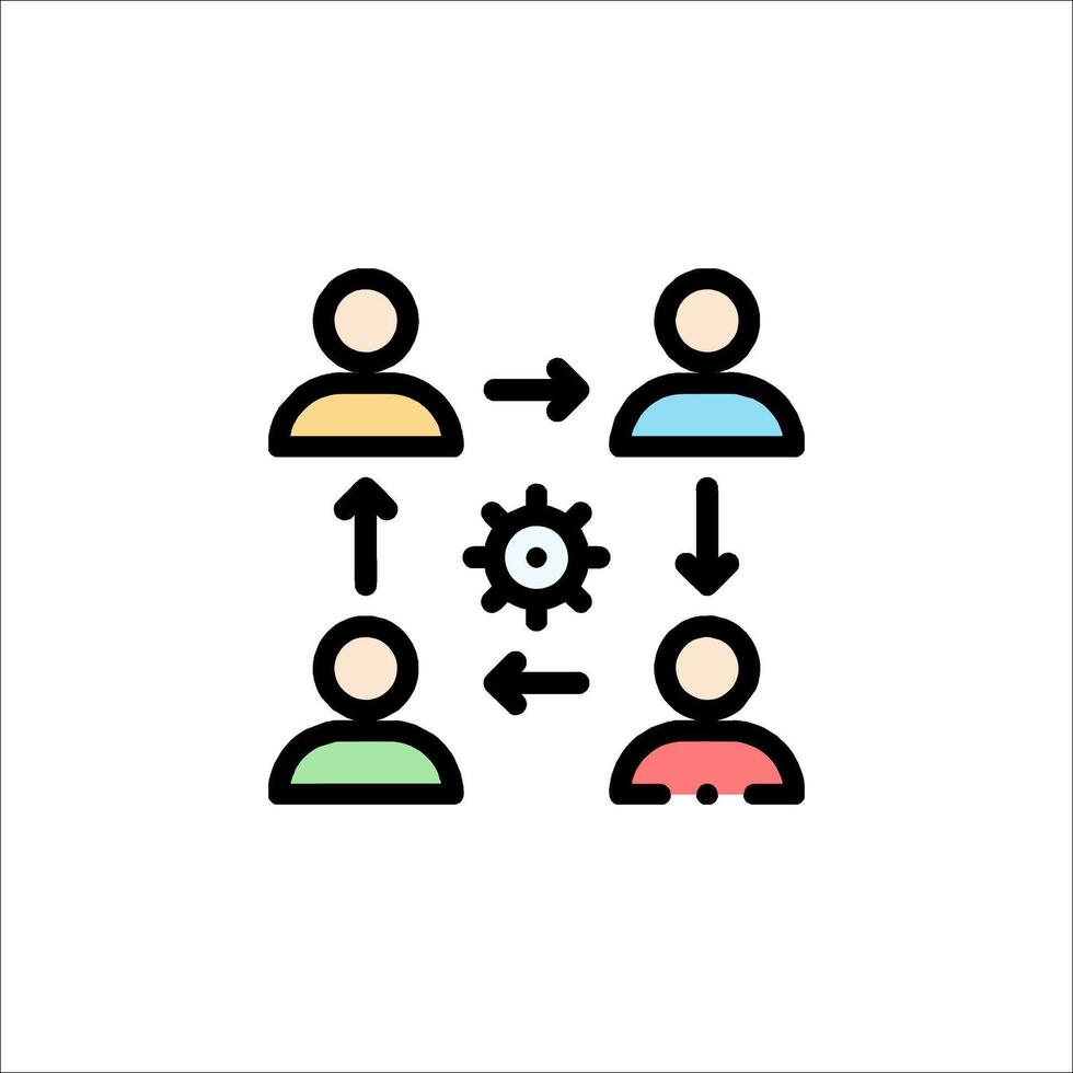 People in a circle with gears and arrows vector
