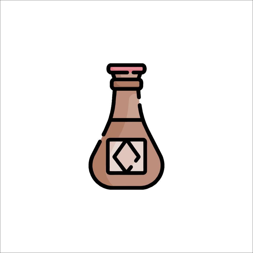 A bottle of liquid with a pink label on it vector