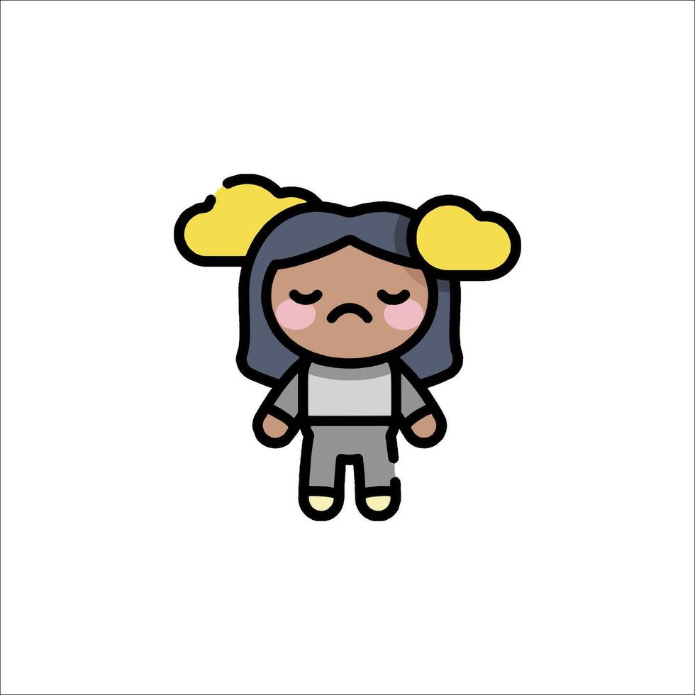 A cartoon girl with a sad face vector