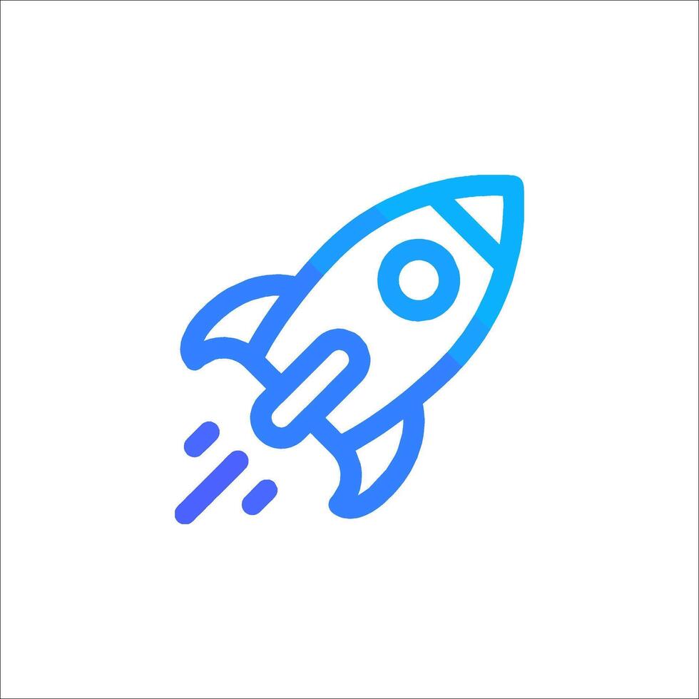 A rocket ship icon with a blue line vector