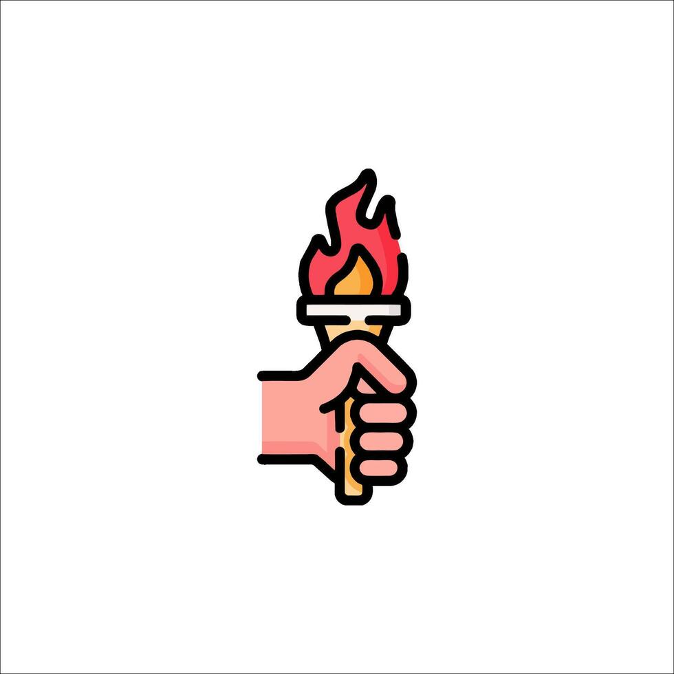 A hand holding a torch with a flame in it vector
