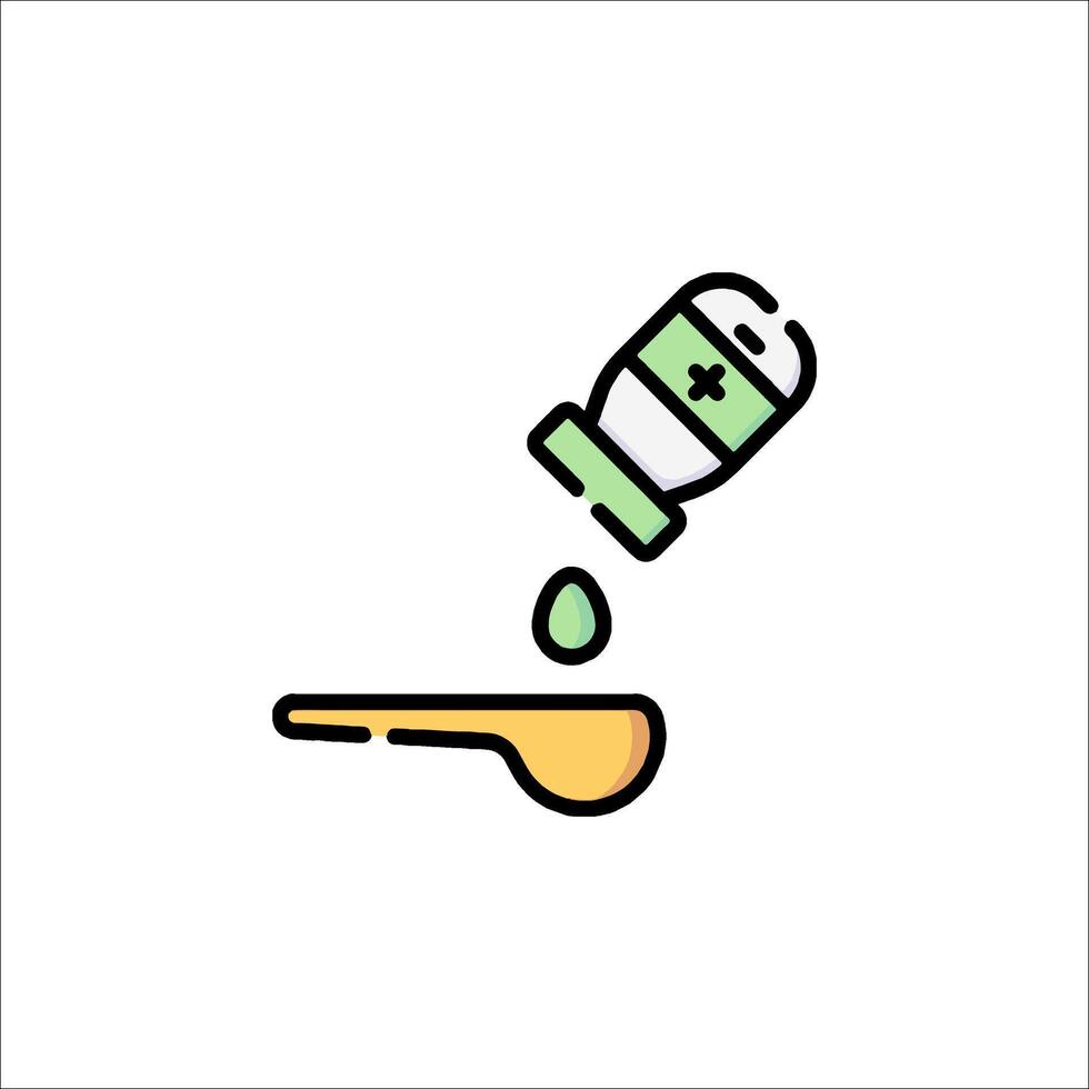 A bottle of medicine is being poured into a spoon vector